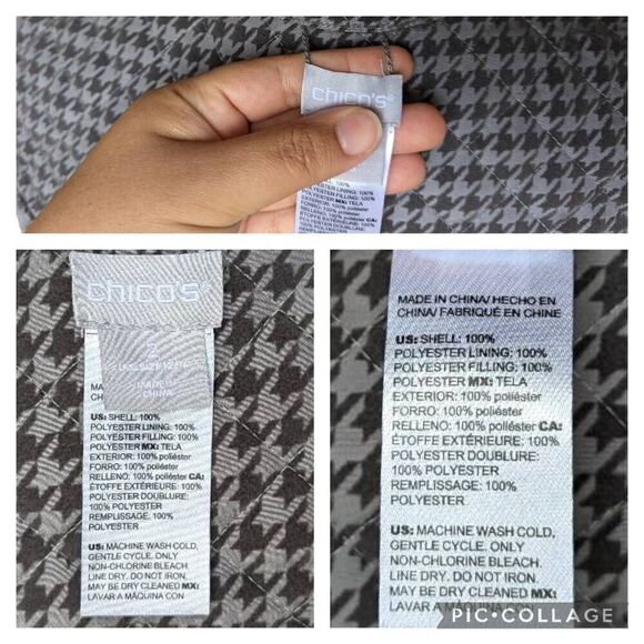 CHICO'S Reversible Gray Houndstooth Quilted Vest Jacket Side Pockets Size 12 14 - Picture 10 of 10